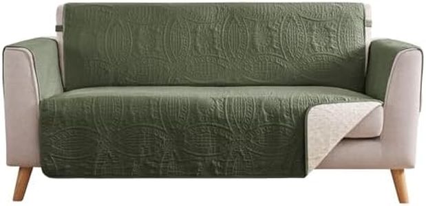 Pamhaven Olive Green Loveseat Covers for 2 Cushion Couch, Water-Repellent Slip Covers for Loveseat, Washable Love Seat Quilted Couch Cover, Pet Friendly Loveseat Slipcovers (Loveseat 48", Olive Green)