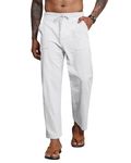 YAOBAOLE Mens Casual Linen Pants with Pocket Mens Casual Trousers Loose Fit Mens Yoga Pants White 3XL