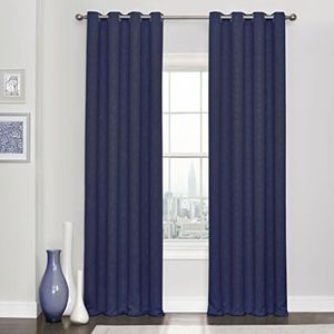 Eclipse Blackout Curtains for Bedroom - Kingston 52" x 84" Insulated Darkening Single Panel Grommet Top Window Treatment Living Room, Navy