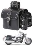 QJBOMTO High-density Leather Motorcycle Saddlebags- Throw Over Saddle bags,Side Bags with cup holder ，Waterproof, Side Tool Bag, Storage Tool Bag for Motorbike,Universal, 1 Pair, M (Black1)