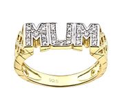 Old English Jewellers 9ct Yellow Gold on Silver MUM Ring size J K L M N O P Q R S T U V - Stone Set - (O)