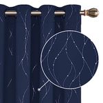 Deconovo Navy Curtains for Living Room 46 x 54 Inch, Dotted Line Foil Printed Thermal Insulated Blackout Curtains, Eyelet Blackout Curtains for Bedroom, 46 x 54 Inch(Width x Drop), Navy Blue 2 Panels