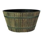 The HC Companies 16 Inch Whiskey Barrel Planter - Weather Resistant Resin Plant Pot for Indoor Outdoor Use in Aged Oak Color (Faux Wood)