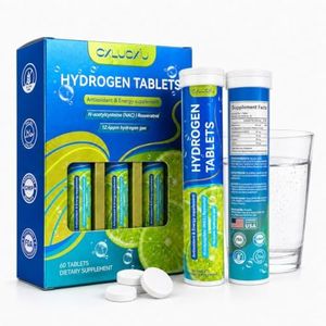 Hydrogen Tablets for Drinking Water, H2 Molecular Hydrogen Water Tablets with Magnesium, Fast Dissolving Effervescent Drink Formula for Energy, Focus & Hydration, Lemon Lime Orange, 60 Count