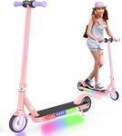 E-RIDES 150W Electric Scooter for Kids Ages 6-12, Flash Wheel and Colorful Light, 12 km/h & 8 km Range, Kids Electric Scooter with Double Brakes, Visible Battery Level, Boys Girls Best Gift Pink