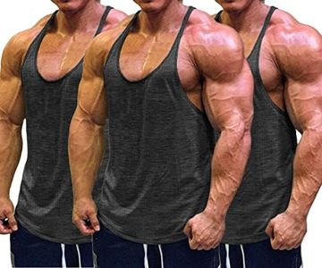 Muscle Cmdr Men's 3 Pack Stringer Tank Tops Bodybuilding Y-Back T-Shirts Gym Fitness Workout Training Running T-Shirts Athletic Quick Dry Top (Black*3 M)