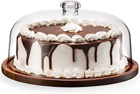 Godinger Cake Stand, Cake Plate Server Platter with Dome, Acacia Wood and Shaterproof Acrylic Lid