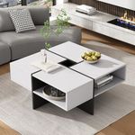 Merax White Square Coffee Table, Coffee Table with Storage for Living Room, Square Centre Table, Tea Table with 5 Open Storage Space, 70 x 70 x 35cm