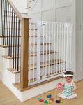 COMOMY 91.5cm Extra Tall Baby Gate for Stairs Doorways, Fits Openings 75-103cm Wide, Auto Close Sturdy Safety Dog Gate for House, Pressure Fit Easy Walk Through Pet Gate with Door, White