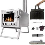 DANCHEL OUTDOOR S6 Lightweight Wood Burning Stove | 304 Stainless Steel Portable Folding Hot Tent Stove with 2.2M Chimney | Ideal for Backpacking, Camping, Survival, and Cooking