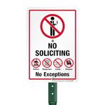 SmartSign No Soliciting Sign for Yard, No Soliciting No Exceptions, No Politics Magazines Candy Religion Sign for Lawn, 10x7 Inches| 21ââ‚¬Â Tall Stake & Sign Kit, Easy Installation