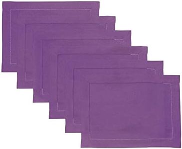 Solino Home Linen Cloth Placemats Set of 6-100% Pure Linen Hemstitch Purple Placemats 14 x 19 Inch - Classic Hemstitch Table Place Mats for Spring, Summer