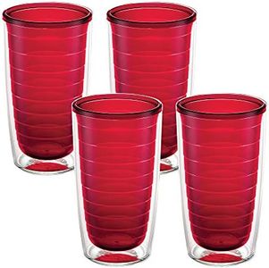 Tervis 1285533 Clear & Colorful Insulated Tumbler 4 Pack-Boxed, 16oz, Red