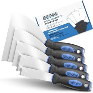 Effektwerk Set di 5 raschietti, set di strumenti per rimuovere vernice e carta da parati, spatole in acciaio inossidabile per intonacare, riempire mastice e finitura liscia