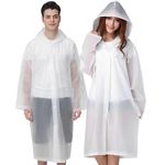 Cosowe Rain Poncho Raincoats for Adults, 2 Pack Reusable Rain Jacket Rainwear with Hoods and Sleeves, Waterproof for Emergency, Outdoors, Camping, Disney, White