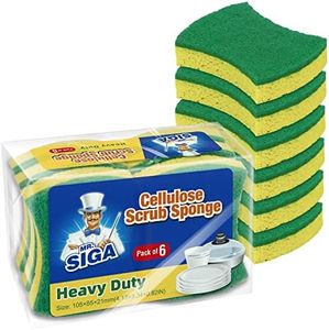 MR.SIGA Heavy Duty Cellulose Scrub Sponge, Dual-Sided Dishwashing Sponge for Kitchen, 12 Pack