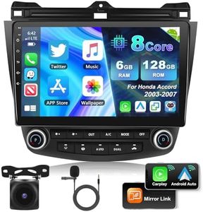 【8Core 6G+128G】Wireless Apple Carplay & Android Auto Car Stereo for Honda Accord 2003 2004 2005 2006 2007,10.1" IPS 1280*720 Touchscreen Car Radio with Bluetooth 5.0/GPS/SWC/FM&RDS+Backup Camera+MIC