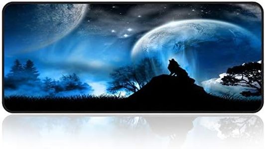 Large Gaming Mouse Pad with Edge Stitching|Extended XXL Size, Heavy|Thick, Comfy, Waterproof & Foldable Mat for Desktop, Laptop,Keyboard, 31.5"x11.8"x0.15" Cool Wolf & Moon Keyboard Pad by Qisan
