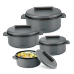 Milton Micronova Gift Set Inner Stainless Steel Casserole, Set of 4 (380 ml, 775 ml, 1345 ml, 1950 ml), Grey, BPA Free, Food Grade, Hot and Cold, Microwaverable Steel, Dishwasher Safe, Chapati, Roti