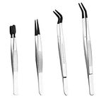 4 Pcs Tweezers with Rubber Tips Craft Tweezers Tweezer Set Stainless Steel Coated Tweezers Tools, Professional Craft Tweezers Precision Tweezer Set for Hobby, Making Lab, Jewelry Picking Tool (Black)