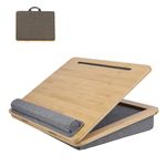 SUMISKY Adjustable Lap Desk-Portable Laptop Stand with Cushion, Bamboo Platform with Phone Holder, Wrist Pad Fits up to 15.6 Inch Laptops