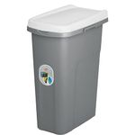 Home Centre Plastic Lift Top Lid Waste Bin Kitchen School 25 Litre White-Grey Slim Recycling General Trash & Storage Recycled Rubbish Organiser Container Dustbin Sturdy Quality Made in Italy