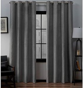 Exclusive Home Loha Linen Grommet Top Curtain Panel Pair, 54"x108", Black Pearl