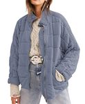 ETCYY Women's Causal Lightweight Quilted Jackets Long Sleeve Oversized Warm Winter Zip Up Coat with Pockets, Gray, Medium