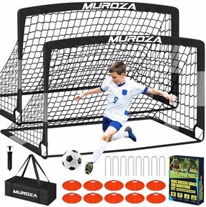 Kids Soccer Goals for Backyard Set, 2 Pack of Portable Pop Up Soccer Nets with Soccer Ball, Toddler Outdoor Sports Games (6ftx4ft, Black)