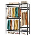 KZOBYD Heavy Duty Clothes Rail Rack, Metal Garment Rack with 3 Hanging Rods, Adjustable Wire Clothes Shelving Storage Rack Freestanding Clothing Storage Organizer with 4 Shelves