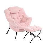 Furlide Lazy Chair with Ottoman, Modern Chair with Folding Footrest, Lounge Accent Chair, Comfortable Reading Chair, Oversized Armchairs for Bedroom, Study, Living Room(Plush Pink)