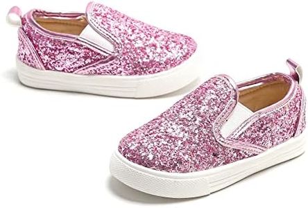Tegeek Sparkly Sneakers for Girls 3-12 Years Slip-On Comfort Fit Casual Princess Shoes(TS01 Toddler,Pink/5M)