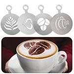 4 PCS Stainless Steel Coffee Stencils - Personalized Latte Art and Cake Decor with Barista-Grade Cappuccino Arts Templates