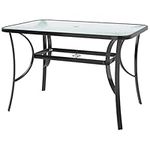 soges 47in Rectangular Tempered Glass Outdoor Patio Table Bistro Table Coffee Table, Outdoor Dining Table, with Umbrella Hole, for Garden Balcony Backyard Pool, 47.2* 31.4in, Black, 30LHYWOT01BK120-CA