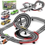 2 in 1 Slot Car Race Track Sets with 4 Slot Cars, 1:43 Electric Car Track for Boys, Dual Racing Game Lap Counter Circular Slope Track Sets, Birthday Gifts Toys for Boys Kids Ages 6 7 8 9 10 11 12