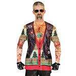 Faux Real Men's 3D Photo-Realistic Ugly Christmas Sweater Long Sleeve T-Shirt, Biker Xmas Tattoo, XX-Large