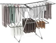 RELAX4LIFE Folding Clothes Drying Rack, Collapsible 2-Level Clothes Airer Drying Horse with 33 Drying Rails, Height Adjustable Wings and Sock Clips, Stainless Steel Laundry Dryer Hanger (Silver+Grey)