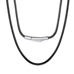 Black Leather Cord Necklace for Men 316L Stainless Steel Clasp 2mm 18" Inches Gifts for Women Black