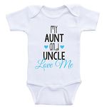Cute Baby One Piece "My Aunt And Uncle Love Me" Newborn Baby Clothes (3mo-Short Sleeve, Baby Blue Text)