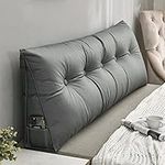 Bed Wedge-Shaped Reading Pillow headboard Sofa Back Triangle Rest Positioning Support Pillow, Lumbar Cushion Decorative Wedge-Shaped headrest Removable and Washable (Grey,60x50x20cm)