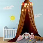 Children Bed Canopy Round Dome, Cotton Hanging Bed Canopy Mosquito Net Curtain, Soft Comfortable Bed Canopy for Kid‘s Room, Bedroom, Hammock or Room Corners(Yellowish brown)