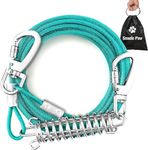 Dog Tie Out Cable Chew Proof, 6m Dog Chain for Outside, Reflective Dog Tether With Screw Lock, Tie Out Cable for Dog with Absorbing Spring up to 125lbs, Pet Cable Lead For Garden or Camping