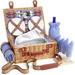 DHAEE Wicker Picnic Basket Set for 4 Person with Cooler Compartment and Waterproof Picnic Blanket,Removable Strap,Wine Bag,Cutlery Set,for Camping,Day Travel,Beach,Hiking,BBQ and Family/Couples Gifts