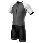 Sparx Mens Elite Aerosuit Triathlon Suit Mens Short Sleeve Tri Suit Skinsuit (Gray, Medium)