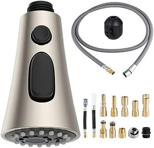 Universal Kitchen Faucet Head Replacement Set Compatible with Moen Delta Kohler Faucet, Pull Down Kitchen Faucet Sprayer Set, 67in Faucet Hose and 14.1oz Weight Ball, Brushed Nickel