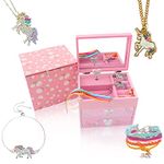 ZOOWING Girl's Wooden Unicorn Musical Jewellery Storage Box with Unicorn Necklace and Bracelet (Unicorn3)