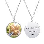 HooAMI Photo Necklace,Personalised Round Necklace Engraving Custom Picture Text With Chain Birthday Gifts for Her Mum Girls Women Men