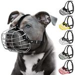 BUDKAS Pitbull Dog Muzzle Metal Mask Amstaff Secure Wire Basket Adjustable Durable Leather Straps for Large Dogs (Steel)