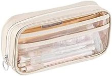 YQkangzhu Big Capacity Pencil Pen Case, Pencil Case Pen Pouch, Double Layer Transparent Cosmetic Pouch, Clear PVC Zipper Storage Bag, Portable Large Capacity Marker Pouch, Aesthetic School Makeup Bag