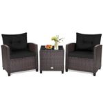 Happygrill 3PCS Patio Conversation Set Outdoor Rattan Wicker Bistro Sofa Set Patio Furniture Set with Washable Chair Cushions and Tempered Glass Top Coffee Table